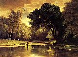 George Inness Famous Paintings - Fisherman in a Stream